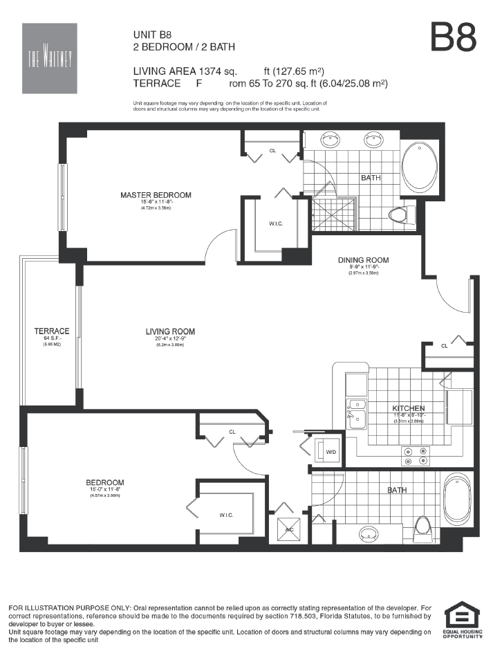 Floor plan for 2 beds, 2 baths, 1374 sqft